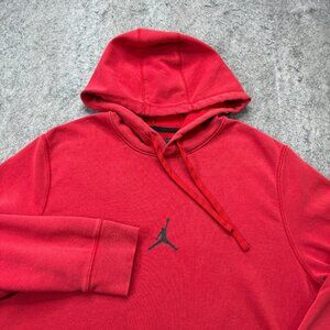 Nike Jordan Hoodie Men M Red Solid Fleece Performance French Terry Pullover